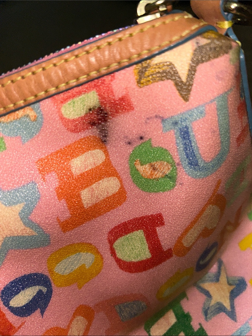 Vintage Dooney & Bourke Pink Graffiti Bag with Tan Leather Trim - Picture 7 of 16